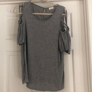 Gray, cold shoulder top